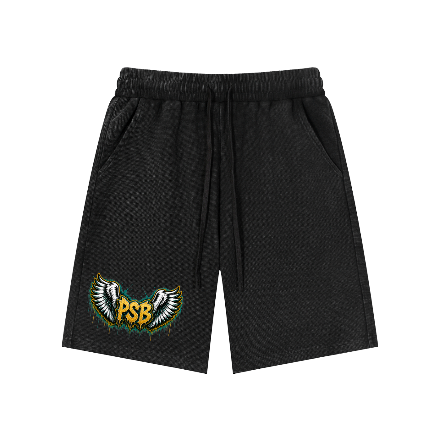 Green Winged PSB-Mineral Wash Waffle Knit Shorts