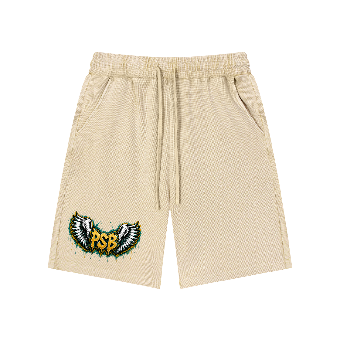 Green Winged PSB-Mineral Wash Waffle Knit Shorts