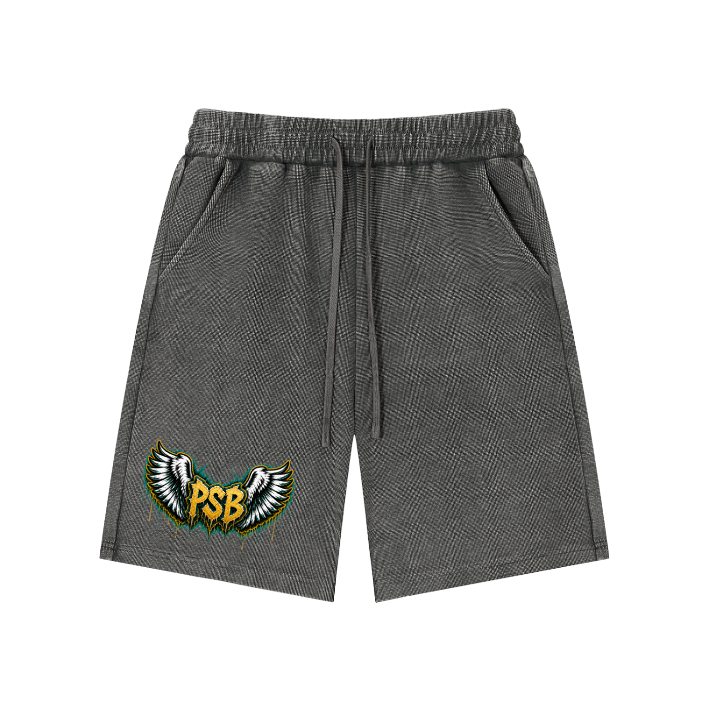 Green Winged PSB-Mineral Wash Waffle Knit Shorts